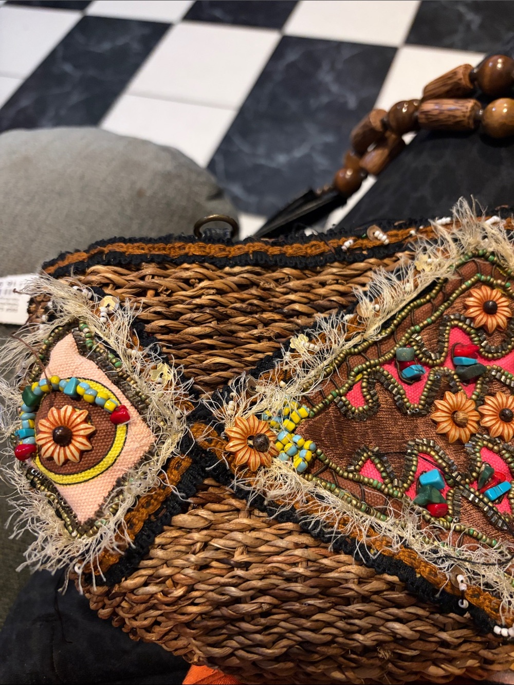 Mary Francis Wicker Beaded Shoulder Bag, 13x5x3 - Picture 8 of 10
